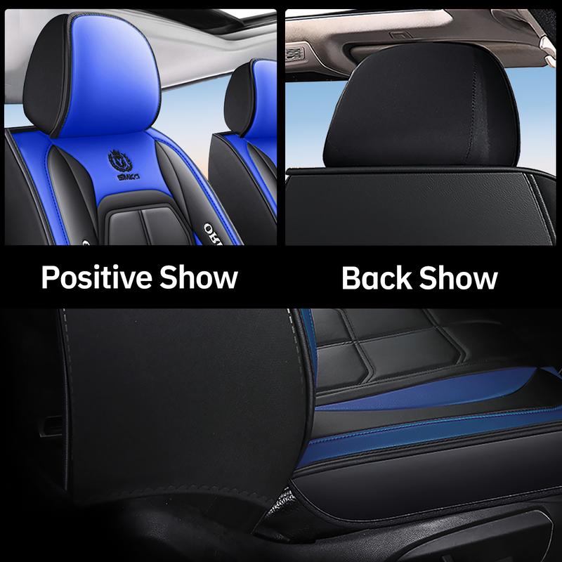 New Blue Five-Piece Set 2 Front 3 Rear Universal Car Seat Covers All-Season Full Leather Look Breathable Protector Changing Mat car  gifts katz kin _ leather