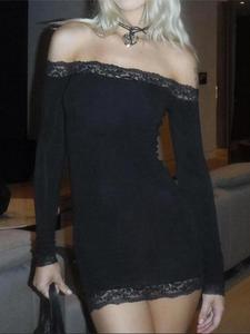 women's contrast lace off shoulder bodycon party dress, elegant longsleeves mini dress for party club dating, ladies spring & fall clothes, summer dresses, womenswear, formal dresses women, dresses for women, elegant appeal