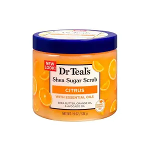 Dr Teal's Shea Sugar Body Scrub Citrus with Essential Oils & Vitamin C 19 oz for Exfoliate Moisturize and Skin Repair