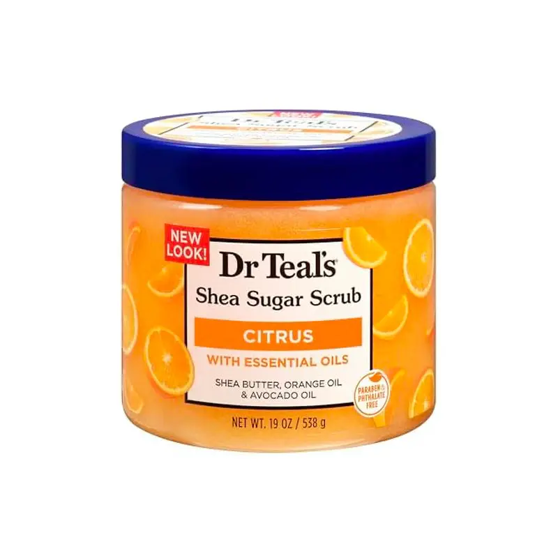 Dr Teal's Shea Sugar Body Scrub Citrus with Essential Oils & Vitamin C 19 oz for Exfoliate Moisturize and Skin Repair