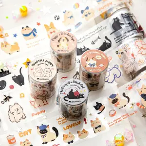 4 sheets Cute Cartoon Ledger Tape, Animal Theme Tape, PET Waterproof Material, DIY Ledger Decoration Base Material Tape