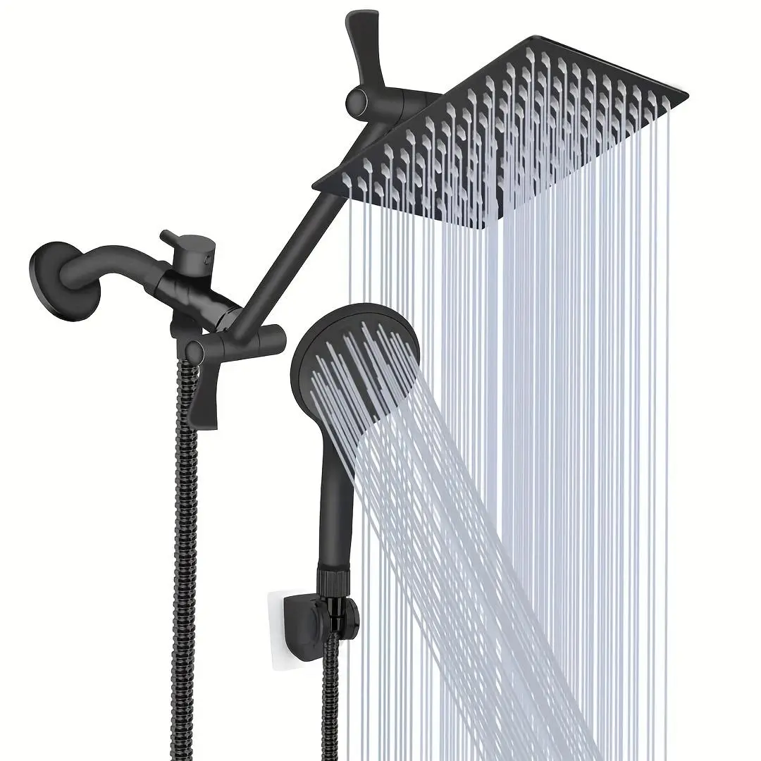 Rainfall Shower Head & Handheld Shower Head Set, 1 Set High Pressure Shower Heads with Accessories, Stainless Steel Bathroom Accessories, Bathroom Set