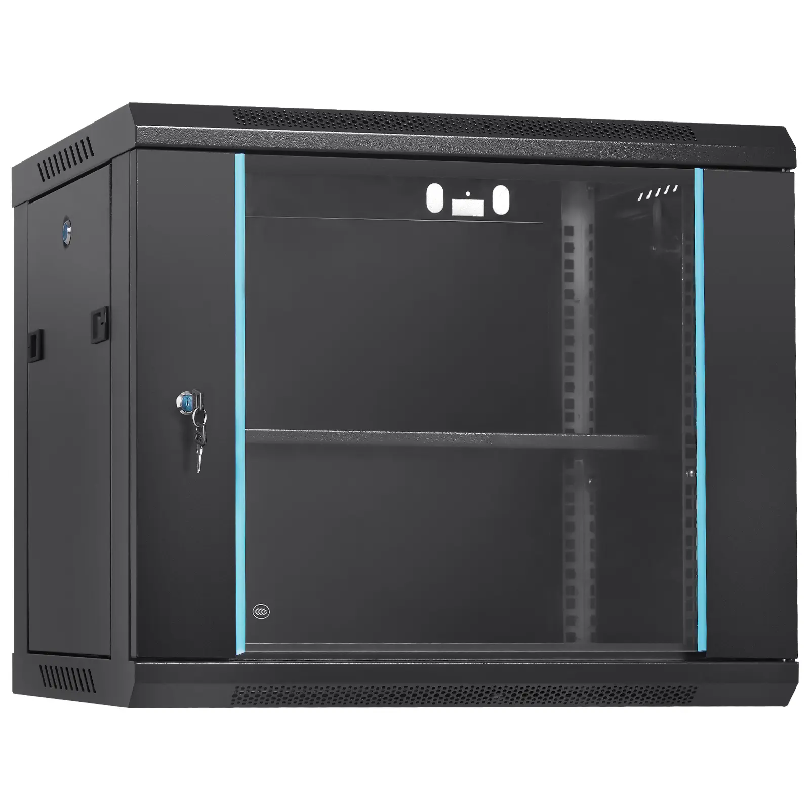 【summerfinds】VEVOR 9U Wall-Mounted Server Network Cabinet, 15.5in Depth, 200 lbs Load Capacity, Lockable Glass Door & Side Panels, Security Features, Heat Sink, Airflow Ventilation, Ideal for IT Gear (), Cabinet Lock Cabinets