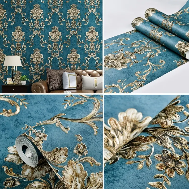 Luxurious European Vintage Style 3D Wallpaper Roll, Thick Non-Woven Fabric, Peel and Stick, Ideal for Living Room Bedroom Background Wall