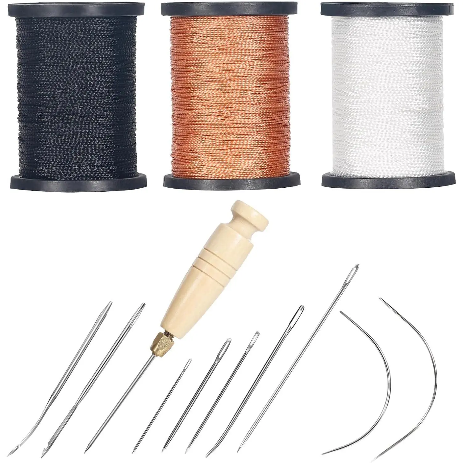 1 Pack Nylon Thread Sewing Kit with Metal Straight Hook, Bending Needle, Cone Hook - Sewing Accessories and Supplies for DIY Crafts, Fashion Accessories, Sewing Leather
