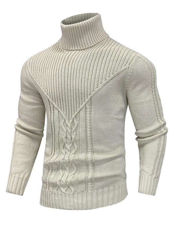 Men's Solid Color Textured Turtle Neck Sweater, Regular Fit Casual Long Sleeve Jumper for Fall & Winter, Men's Knitwear for Daily Wear, Knit Pullover