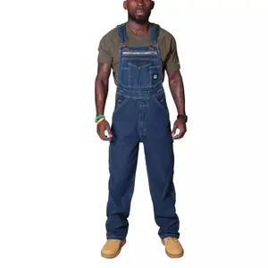 Men's Denim Overalls with Straps Ripped Denim Work Pants Menswear Suits