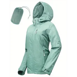 Women's Lightweight Waterproof Rain Jacket - Packable, Adjustable Hood & Inner Pocket, Perfect for Cycling & Outdoor Activities