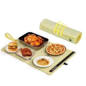 2-Zone Heating Food Mat - 24"X15" Warming Mat for Food Rollable Full-Surface Warmer with 6 Temp Settings & 3H Timer, Anti-Slip Heat-Insulated Pad for Meals (Cream)