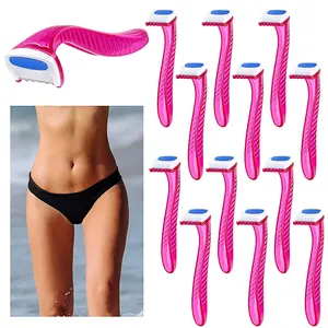 12 Pcs Disposable Bikini Razors for Women Bikini Line Trimmer Shaver Small T Type Razor Durable Travel Accessories Pubic Hair Removal Beauty for Body Cosmetic Tool(Pink)