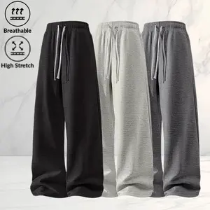 Men’s wide leg casual sweatpants three pack, minimalist casual pants in a trendy style, solid colors for easy matching, drawstring elastic waistband, breathable and comfortable, loose fit outdoor sports pants