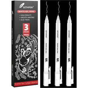 0.6mm Fine Point White Gel Pens, 3-Pack for Artists Drawing, Sketching, Illustration, and Adult Coloring Books, Opaque White Ink for Black Paper, Bullet Journaling, and Card Making
