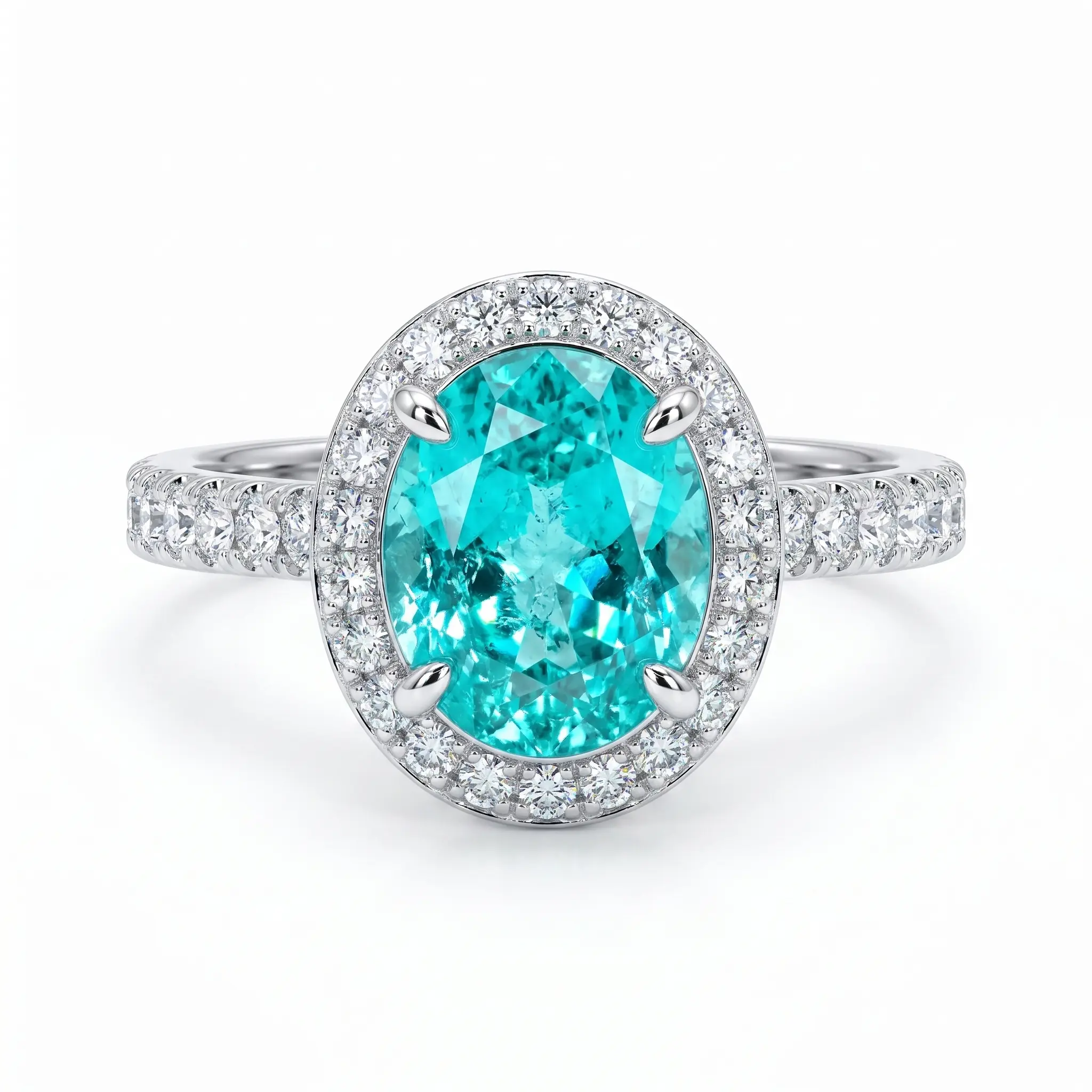 ZR Custom Oval Ice-Cut 8*10MM Paraiba Lab-Grown Gemstone S925 Sterling Silver Halo Engagement Ring-【Eren】#4569
