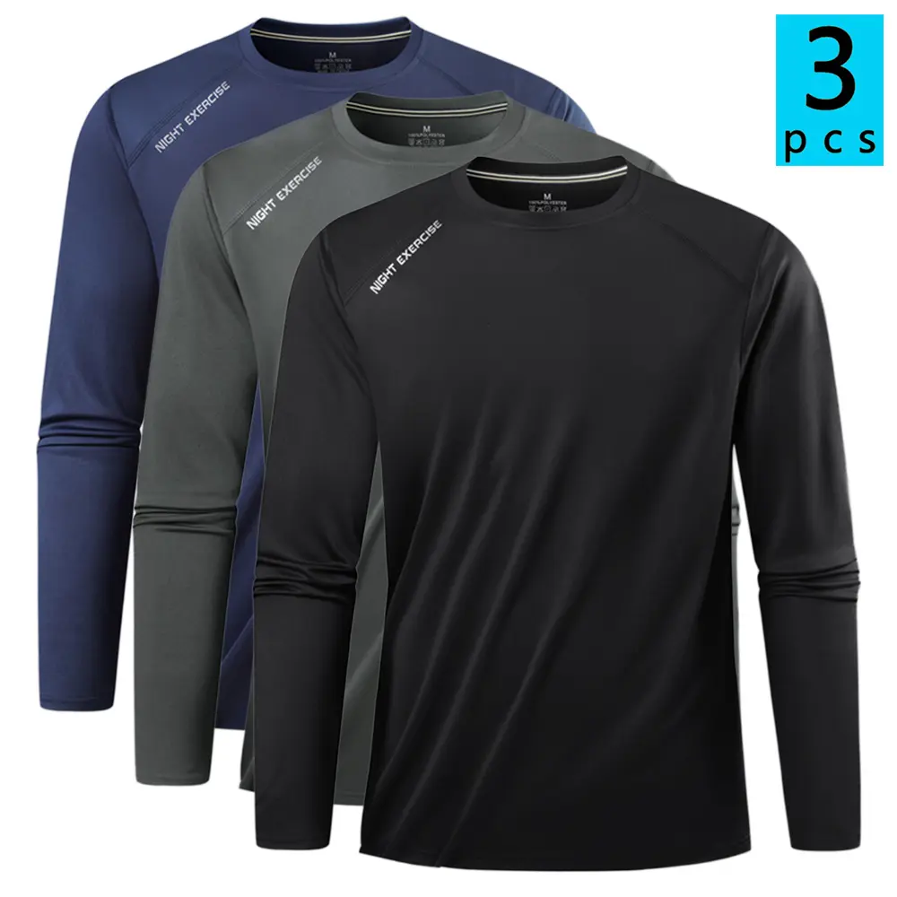 Men’s Sporty T-Shirts - 1/2/3-Piece Pack Long-Sleeve Crew-Neck Minimalist Pullover Base Layer for Spring & Autumn Outdoor Fitness Training, Casual Wear