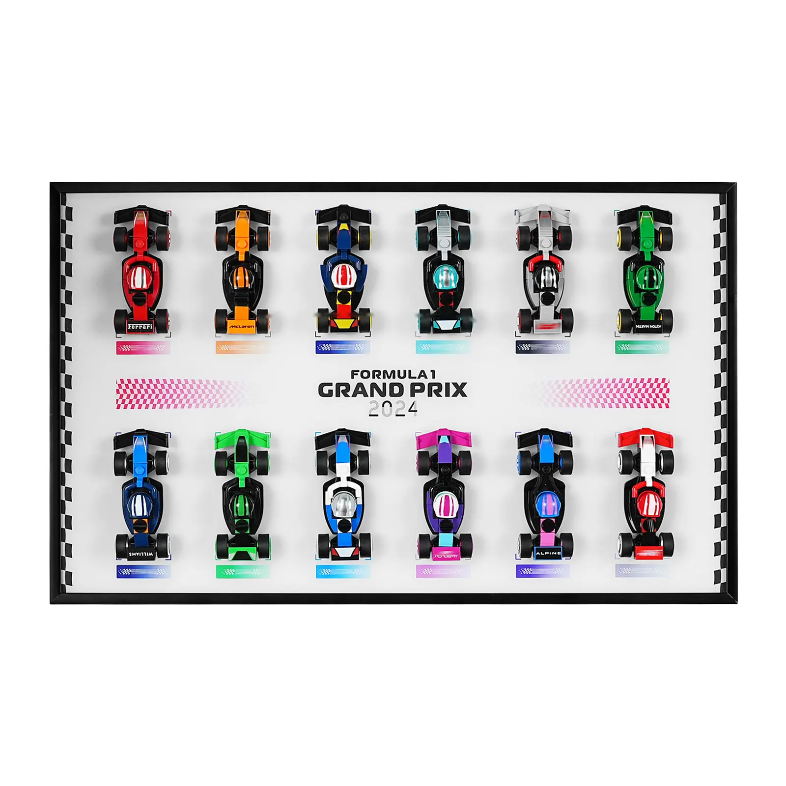 PopBricks Collectible Race Car Display Frame Organiser - Fits Set 71049, Holds 12 Units, Wall-Mount/Tabletop Display Cabinet Collectibles, Frame Only for Kids & Adults