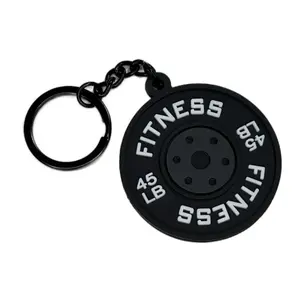 Fitness Brand 1 PC Black Weight Plate 45 LB Soft Rubber Keychain Gym Accessories Keychains