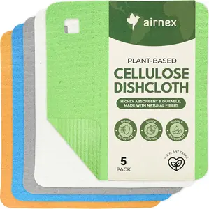 5 Pack Cellulose Swedish Dishcloths for Kitchen - Eco-Concious Reusable Dish Towels & Cloths - Super Absorbent, Odor Resistant and Fast Drying Wash Cloths for Dishes & Surfaces