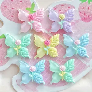 10pcs Macaron Rose and Butterfly Resin accessories, Flower bouquet Butterfly Hair accessories Hair rope grab clip Clip DIY cream glue resin accessories for hair clips, keychains, phone cases and stationery handicrafts