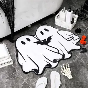 Halloween Ghost Bat Plush Bath Mat, Soft Absorbent Bathroom Rug, Fun Decorative Floor Mat for Bedroom, Bedside, Doorway, Casual Areas, Bathmat