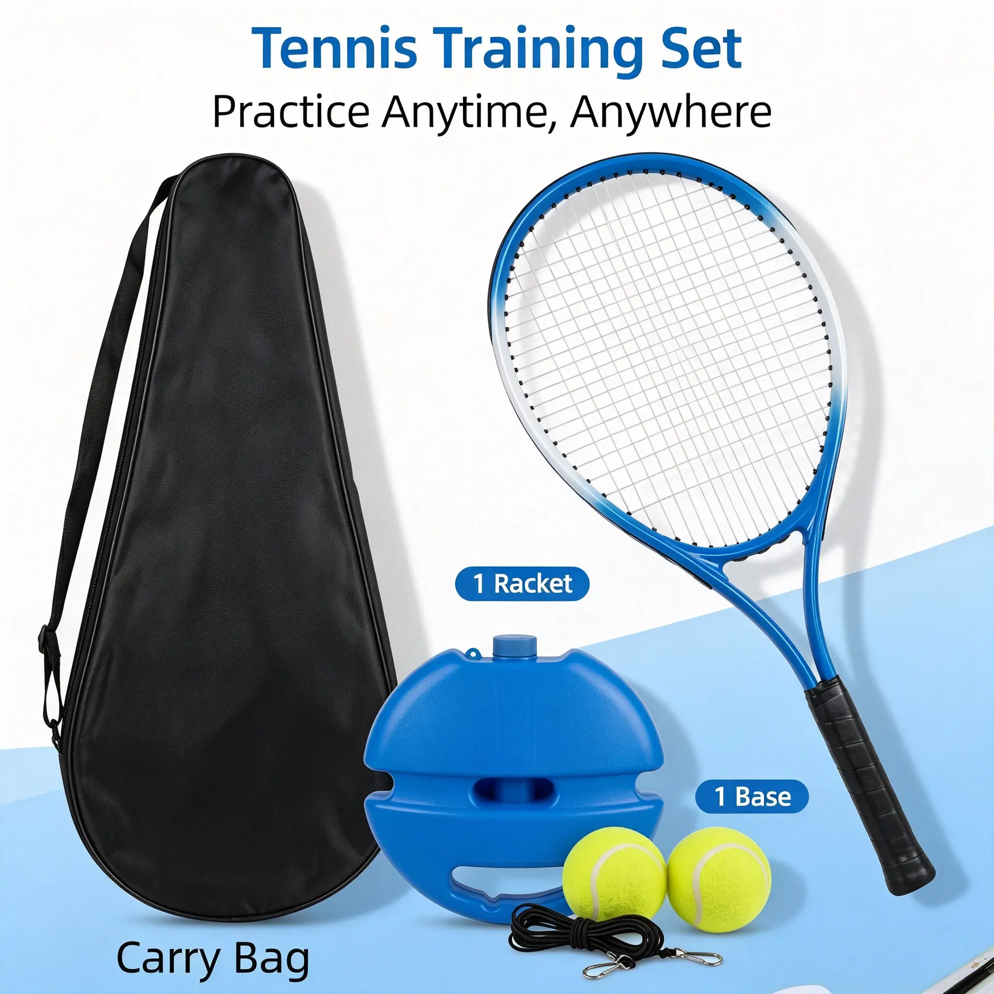 Outdoor Sports Tennis Rebound Training Set Portable Fitness Exercise Solo Practice Kit With Racket Ball For Home Backyard Beginner Daily Workout