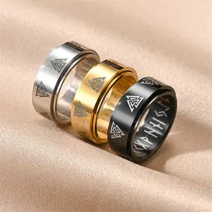 Viking text rotating stainless steel ring Celtic eternal triangle knot titanium steel decompression ring male and female couple ring suitable for gifts