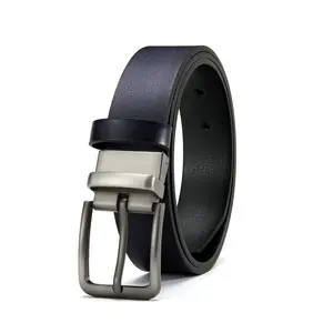 Men’s leather belt featuring an adjustable classic rectangular buckle and a matte finish; it’s a durable dress belt that blends casual and formal styles, suitable for various occasions — an excellent gift for Valentine’s Day and Father’s Day.