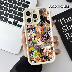 Softcase for iPhone 17 16 E Pro Max 15 Plus 14 13 12 11 XS XR Chaotic Cat Mosaic Anti-Slip Scratch Resistant Cute Silicone Protective Softcase