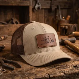 Personalized Dad Hat with Leather Patch, Custom Fist Bump Trucker Cap, Kids Names Gift for Dad or Grandpa