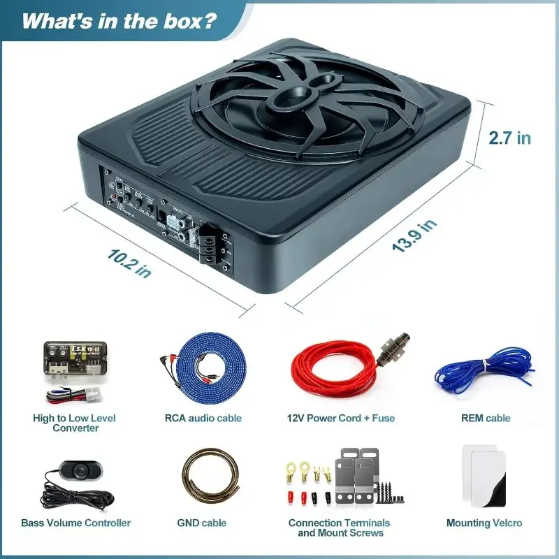 2025 Outdoor Upgraded 10" 1200W Slim Under Seat Powered Car Subwoofer withColorful LED10" Upgrade 800W Slim Under Seat Powered Car Subwoofer, Car/Truck Audio Sub Built In Amplifier Amp Combo Package, With Blue  christmas birthday  gift toy bike audioparty