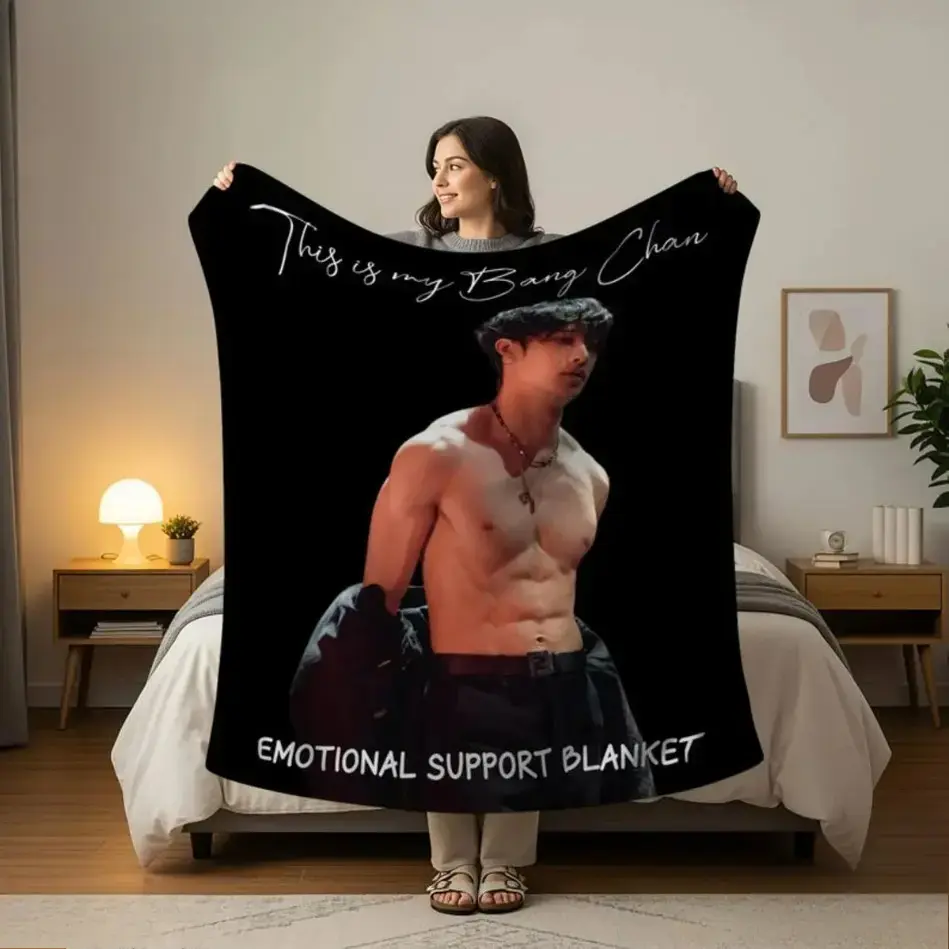 Bang Chan K Pop Cozy Bedroom Bedding Decor Blanket Soft Warm Flannel Bed Throw for Sofa and Bed Unique Fan Memorabilia Style Home Blanket Relaxing Room Accent Gift for Kpop Fans Friends Daily Naps