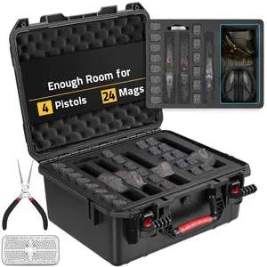 Gun Storage Cases for Handguns, 18" Hard Shell Pistol Case Holds 24 Mags & 4-Pistol, Heavy Duty Firearm Case for Range Trips, Waterproof & Shockproof