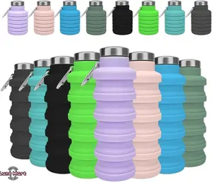 Collapsible Silicone Water Bottle - BPA-Free, Reusable, Leak-Proof, Portable Sports Bottle with Carabiner for Travel, Gym