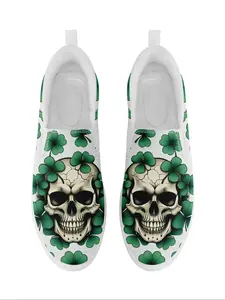 Men's Skull & Clover Print Slip-on Sneakers, Casual Comfortable Breathable Couple Sneakers, Non-slip Sneakers for Streetwear, Festivals, and Daily Wear, Boy