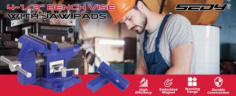 Heavy Duty Bench Vise 4.5 Inch: Table Clamp Woodworking Vice Press Drill Tools Workbench Wood Metal Pipe Work Shop Block Swivel Slide Cross Welding Machine Kit Milling Grip Precision Magnetic Jaw Pad