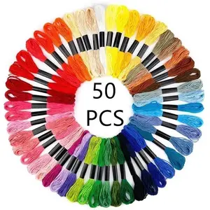 50 PCS Multicolor Embroidery Floss Set - 8m Per Skein, Non-Repeating Compatible Colors, Premium Cotton Cross Stitch Thread for DIY Sewing, Crafts & Needlework