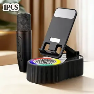 Bluetooth-compatible Speaker with Phone Holder, RGB Adjustable Lights, Mini Portable Atmosphere Light Audio Player, 360° Rotatable Smartphone Stand