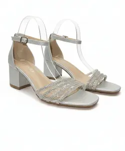 Women Rhinestone Heeled Sandals Silver Elegant Party Wedding Dress Shoes