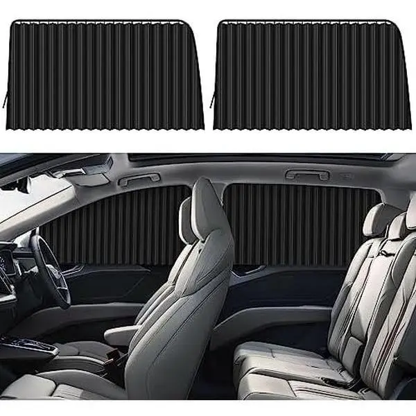 Car Side Window Sun Shades - 2-Pcs Black Magnetic Adjustable Blackout Sunscreen, Protective Easy-to-Remove Comfy Silk Fabric Blinds for Baby Sleeping, Automotive Exterior Accessories, Blackout Sunscreen Sunshade