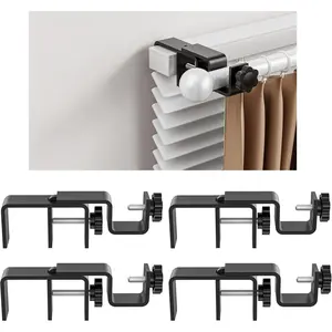 Over-Blinds Curtain Rod Brackets for Outside-Mounted Blinds, Blinds Curtain Rod Brackets for 1.3-2" Rectangular Headrails, Tool-Free No-Drill Installation for Apartments, Rentals Set of 4 (Black)
