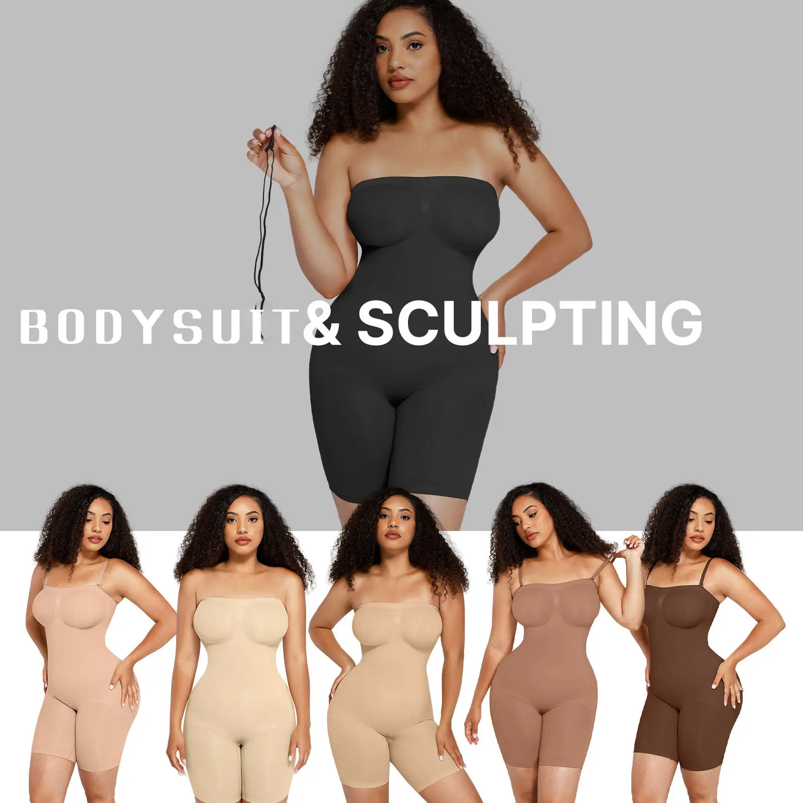 Removable shoulder strap Strapless & Spaghetti Strap Sculpting Bodysuit Shorts for Women Tummy Control High Waist Body Shaper Seamless Butt Lifter Shapewear Under Dresses Daily Wear Plus Size Available