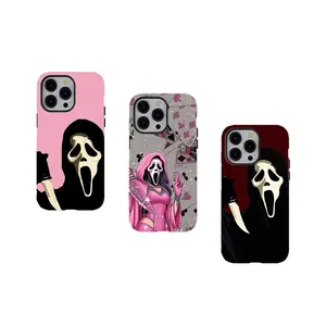[No magnetic]  Pink Scream Ghostface Phone Case,Horror Y2K Girly Aesthetic durable phone Cover,for iPhone 17 16 15 14 13 12 11 8 7 for Samsung Series,Shockproof Protective Dual-Layer design phone case,trending phone Cover,perfect gift for girl