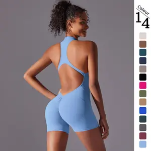 Solid-Color, High-Support, "Naked-Feel" Athletic Bodysuit - Backless Yoga & Fitness Jumpsuit
