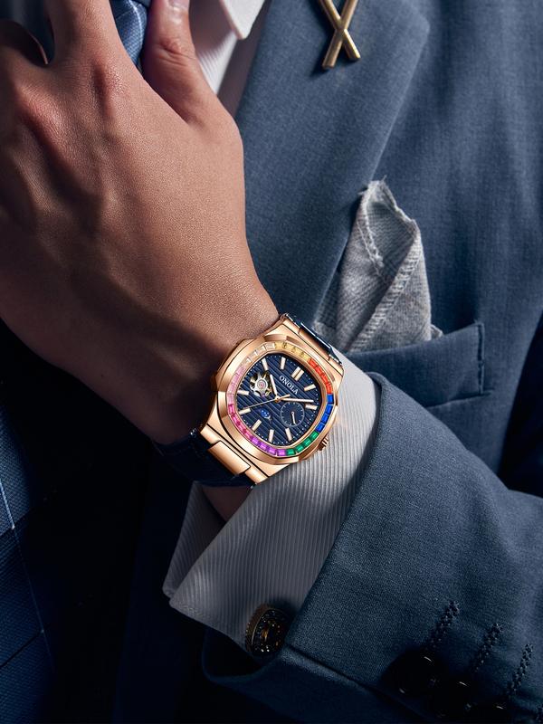 Onola Men's Fashion Business Mechanical Watch, Hollow Out Tourbillon Design, Automatic Wind-Up, 3atm Water Resistant, Fashionable Waterproof Watch, Perfect Christmas Gift