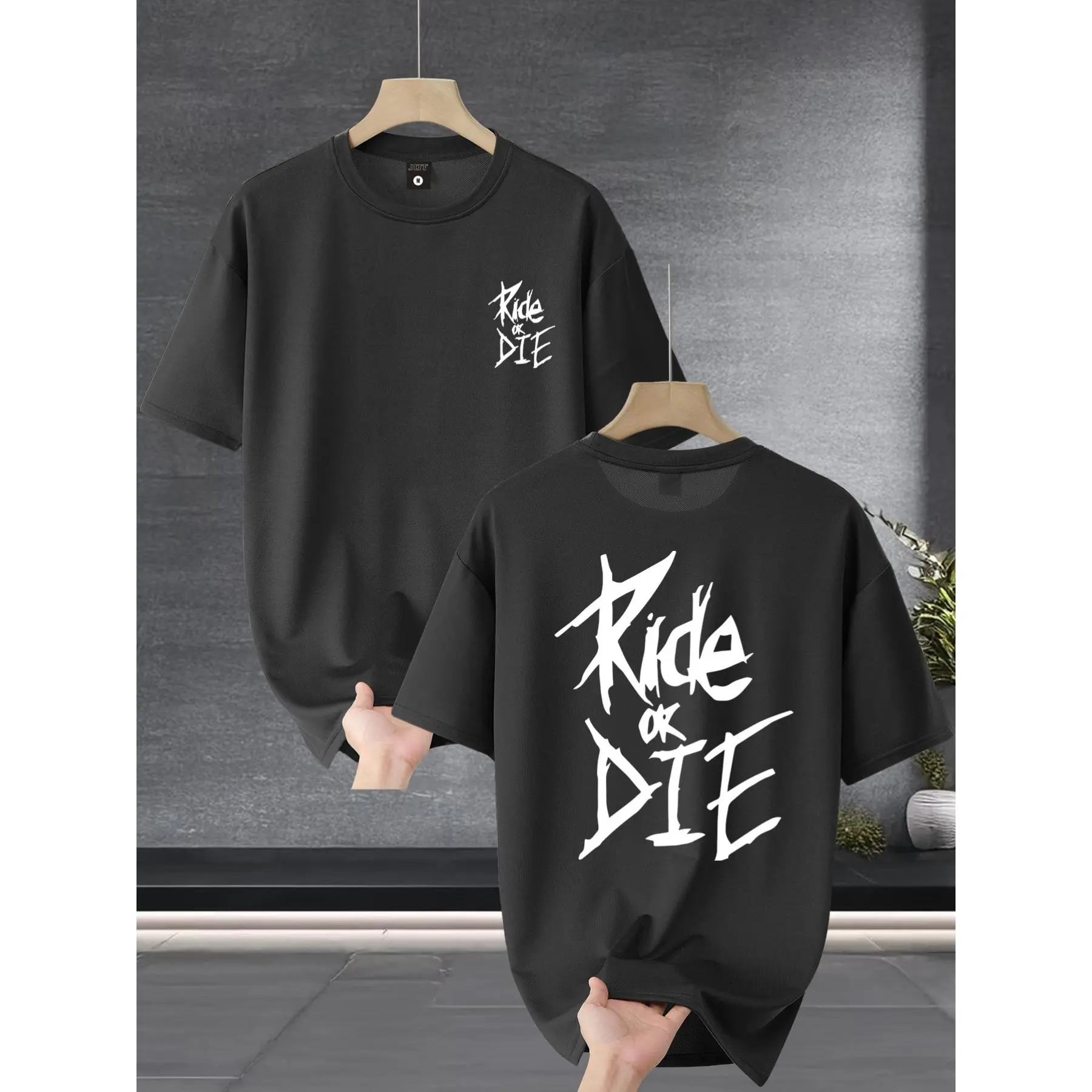 Men'S Trendy Loose-Fitting Round Neck T-Shirt, Casual Everyday Short-Sleeve Tee, Ride Or Die, Print T-Shirt, Suitable As a Gift