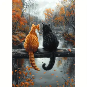 5D Diamond Painting Set - Romantic Cats, 11.8X15.7 Inches, Round Rhinestone Art, Unframed DIY Kit, Suitable for Home and Office Decoration, Creative Handmade Gift