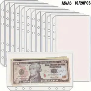 12/24 A6/A5 zipperless loose-leaf pockets, cash system zipperless budget envelopes, A6 loose-leaf pockets for 6-ring binders, currency organiser folders, transparent PVC savings challenge envelopes