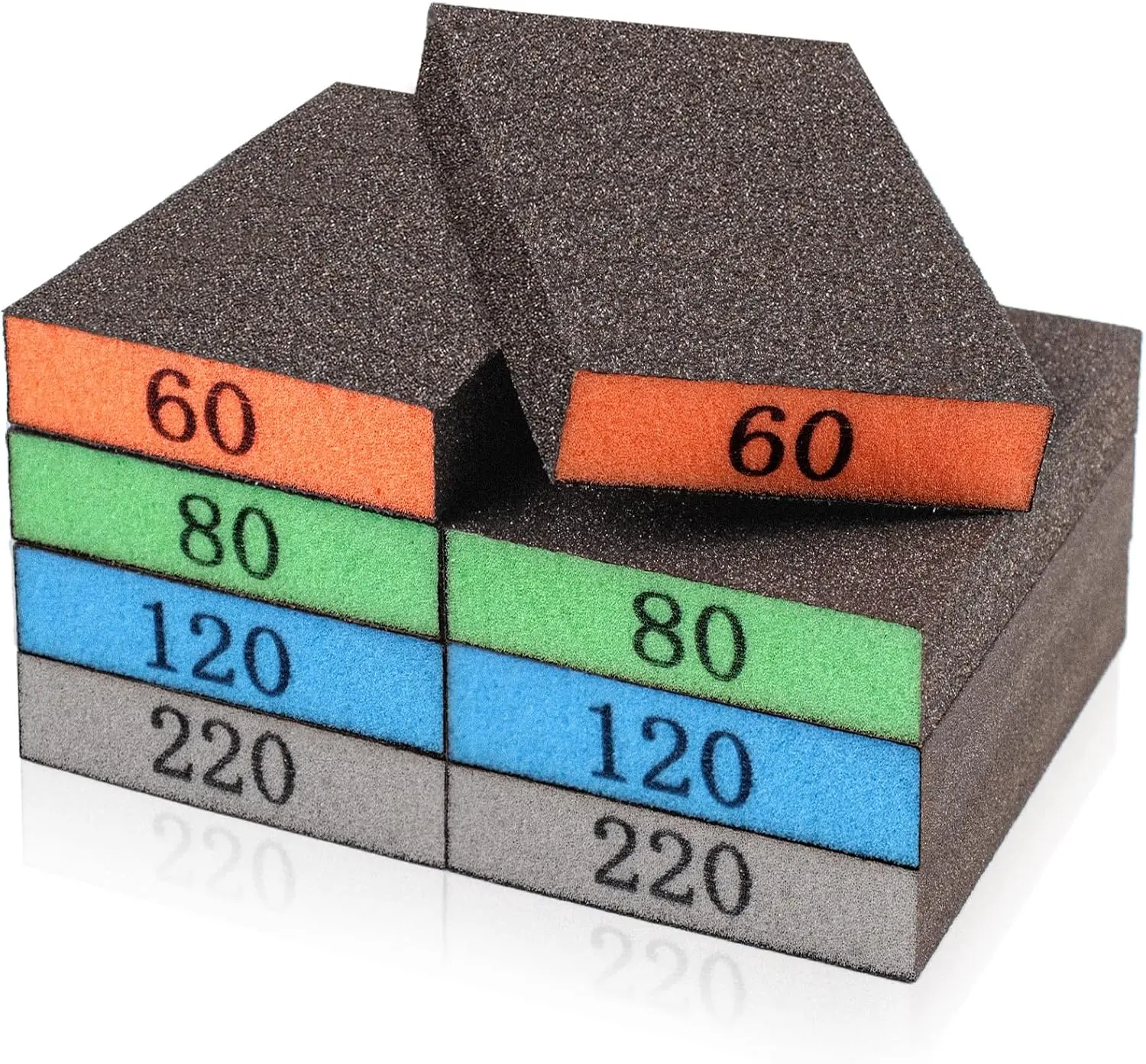 8 Pack Sanding Sponge, 60/80/120/220 Grit Sanding Blocks Assortment | Washable and Reusable