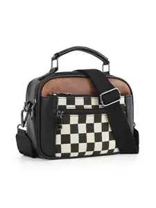 Checkerboard Pattern Colorblock Crossbody Bag, Fashionable Patterned Bag, Fashion PU Leather Waterproof Zipper Shoulder Bag for Women, Casual Trendy Versatile High-quality Daily Commuting Bag, Mothers Day Gift Ideas