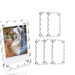 5 Pack 2.36 x 3.54 Inch Acrylic Fridge Magnetic Frame Scalloped, Double Sided Frame, Refrigerator Magnet Picture Frame