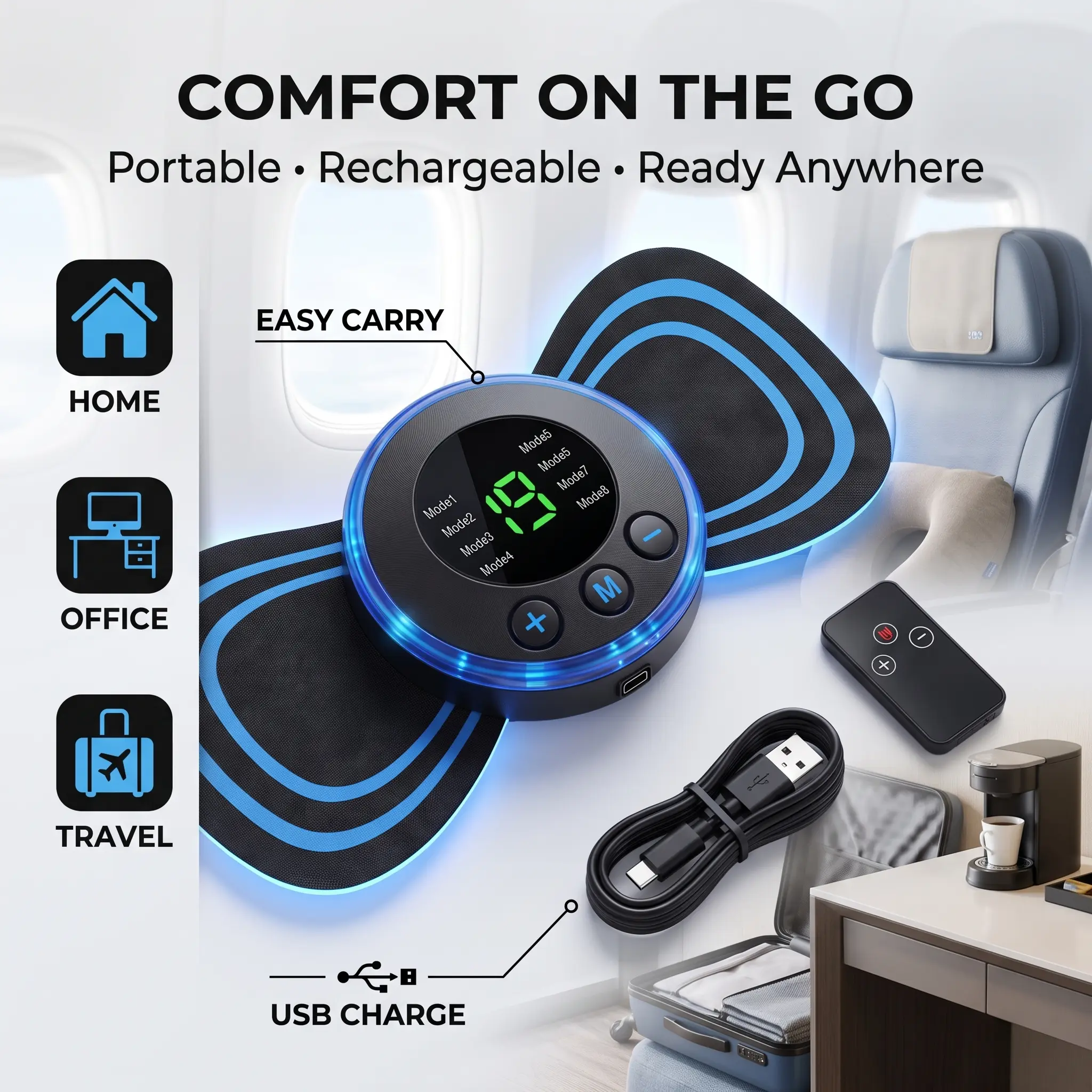 Neck Massager with Wireless Remote, 8 Modes & Adjustable Intensity, Wearable Neck Massage Device for Home, Office, Travel & Workout
